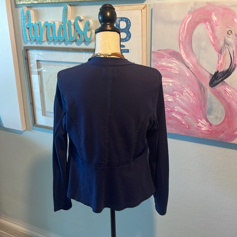 Navy Blue Drape Front Jacket small - Picture 3 of 6